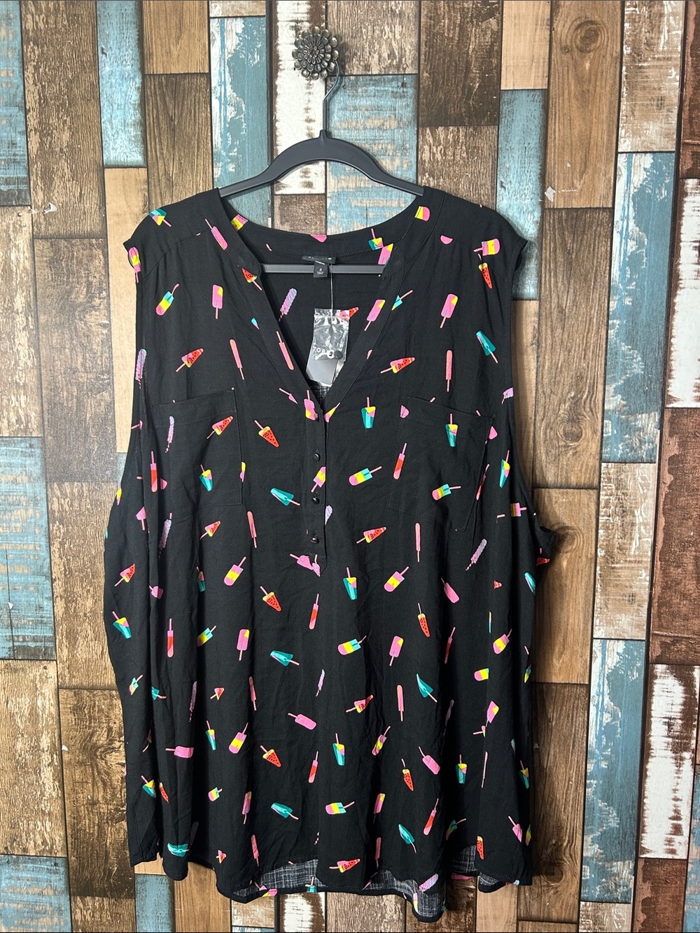 torrid Black Pop-Sicle Print Henley Blouse